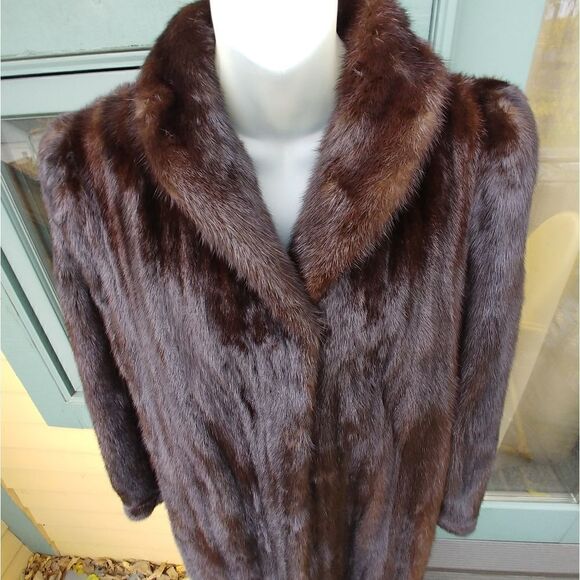 Chocolate Adolfo Long Mink Coat w/Shawl Collar - Picture 2 of 6